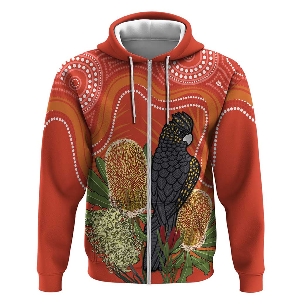 Personalised Australia Banksia And Black Cockatoo Hoodie Aboriginal Art - Vibe Hoodie Shop