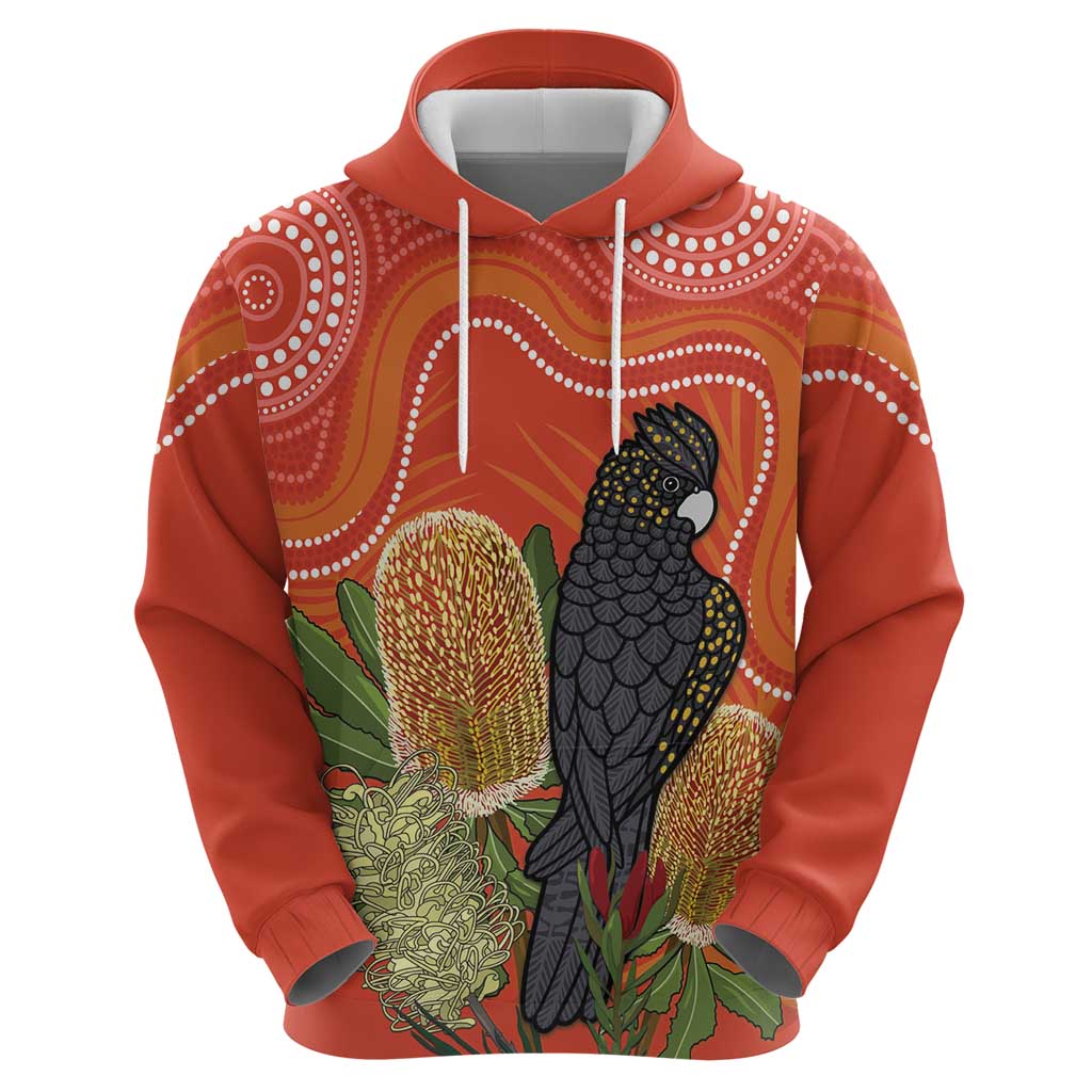 Personalised Australia Banksia And Black Cockatoo Hoodie Aboriginal Art - Vibe Hoodie Shop