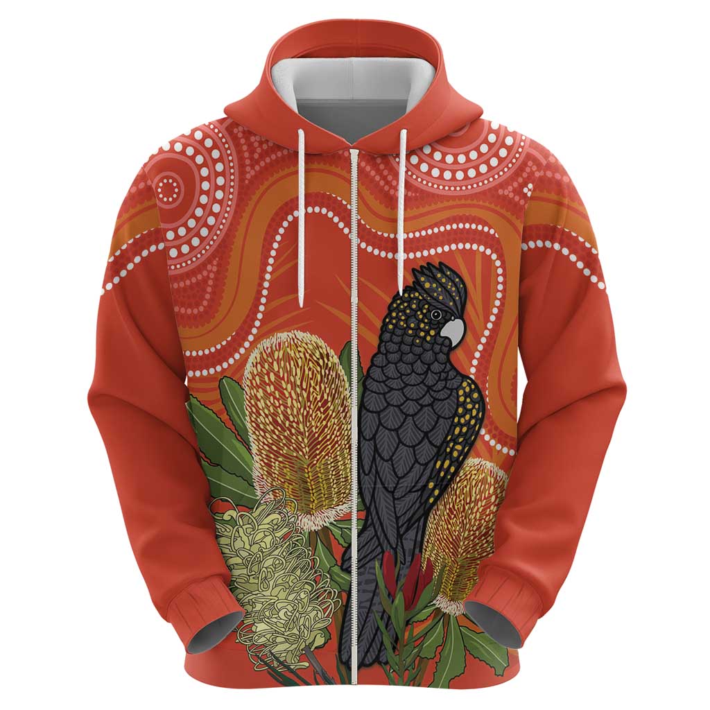 Personalised Australia Banksia And Black Cockatoo Hoodie Aboriginal Art - Vibe Hoodie Shop
