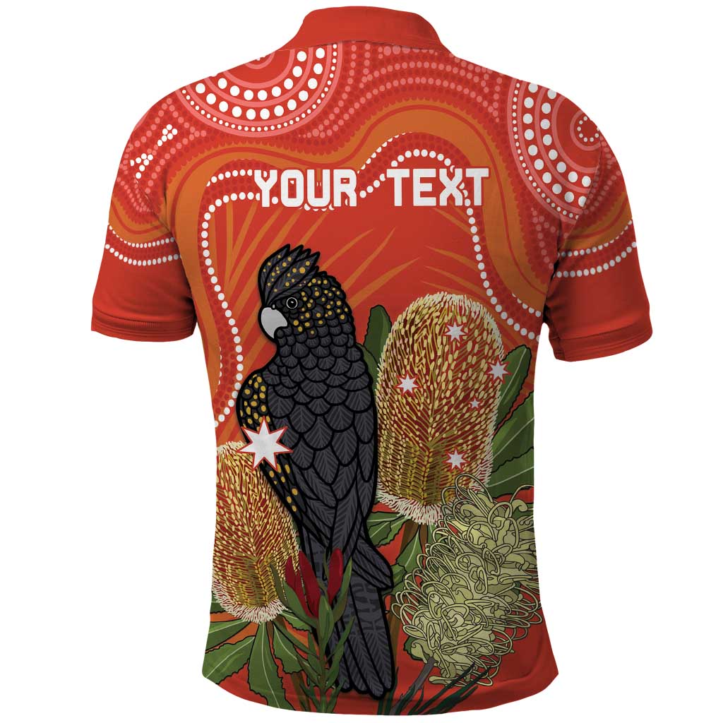 Personalised Australia Banksia And Black Cockatoo Polo Shirt Aboriginal Art - Vibe Hoodie Shop