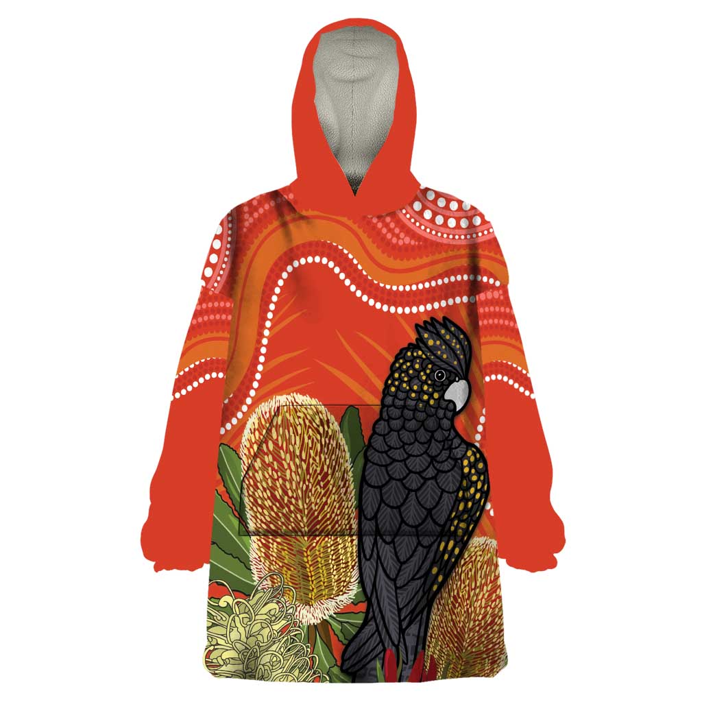 Personalised Australia Banksia And Black Cockatoo Wearable Blanket Hoodie Aboriginal Art - Vibe Hoodie Shop