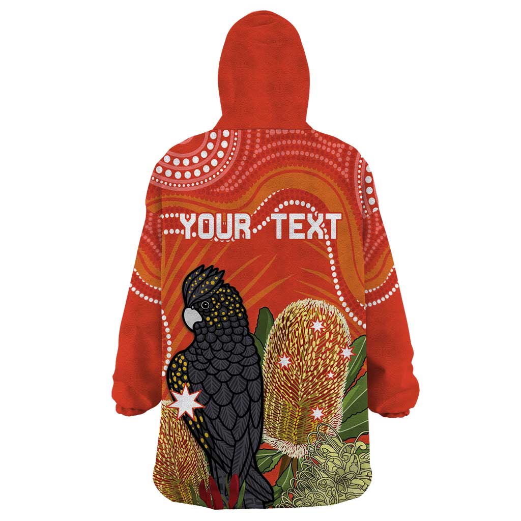 Personalised Australia Banksia And Black Cockatoo Wearable Blanket Hoodie Aboriginal Art - Vibe Hoodie Shop