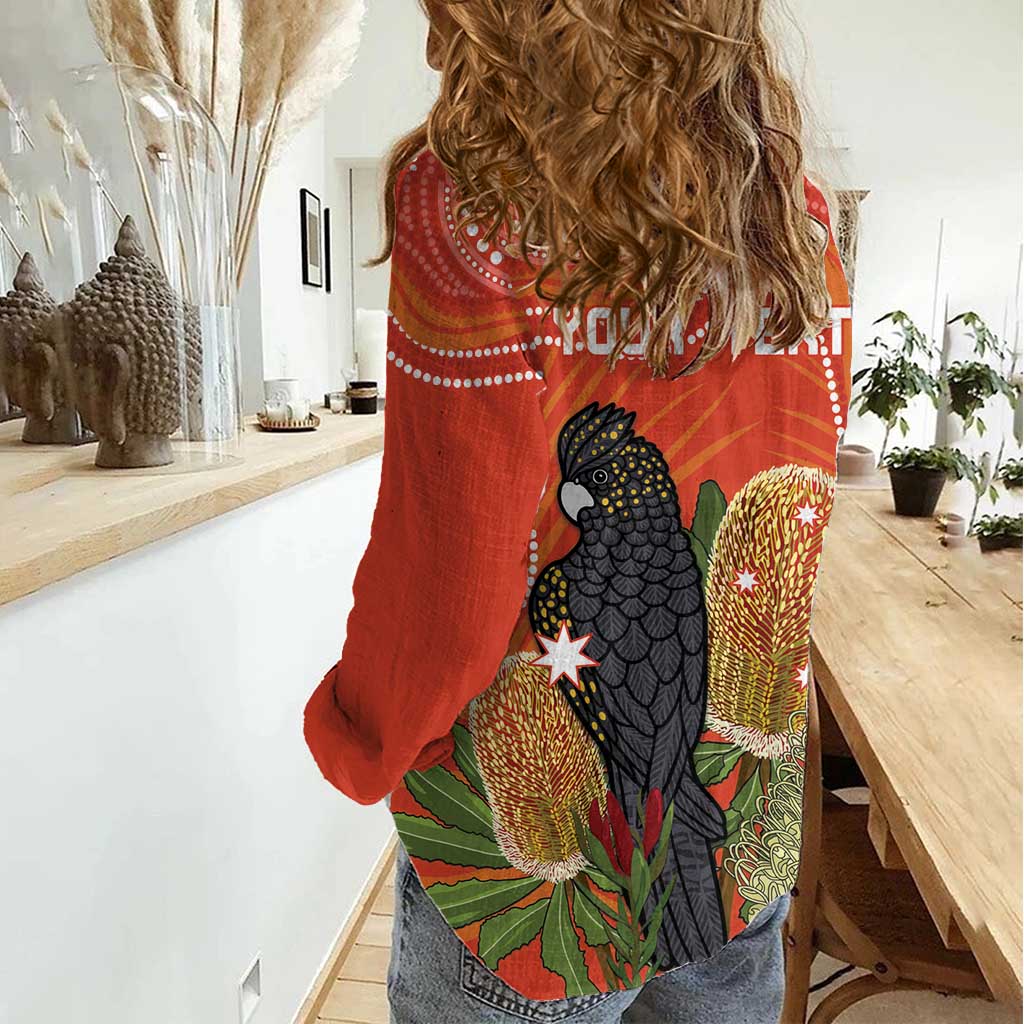 Personalised Australia Banksia And Black Cockatoo Women Casual Shirt Aboriginal Art - Vibe Hoodie Shop