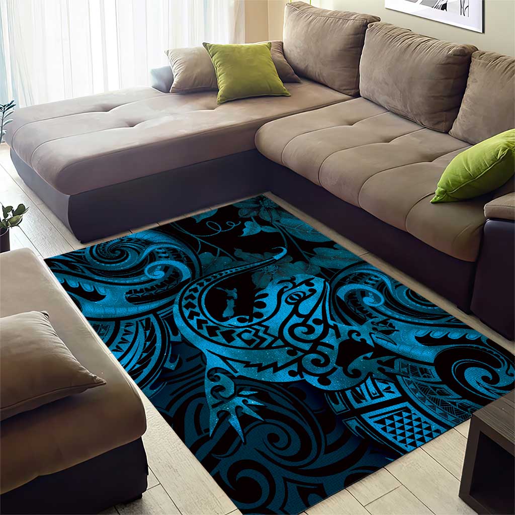 New Zealand Tuatara Area Rug Aotearoa Maori Clematis Flowers - Blue - Vibe Hoodie Shop