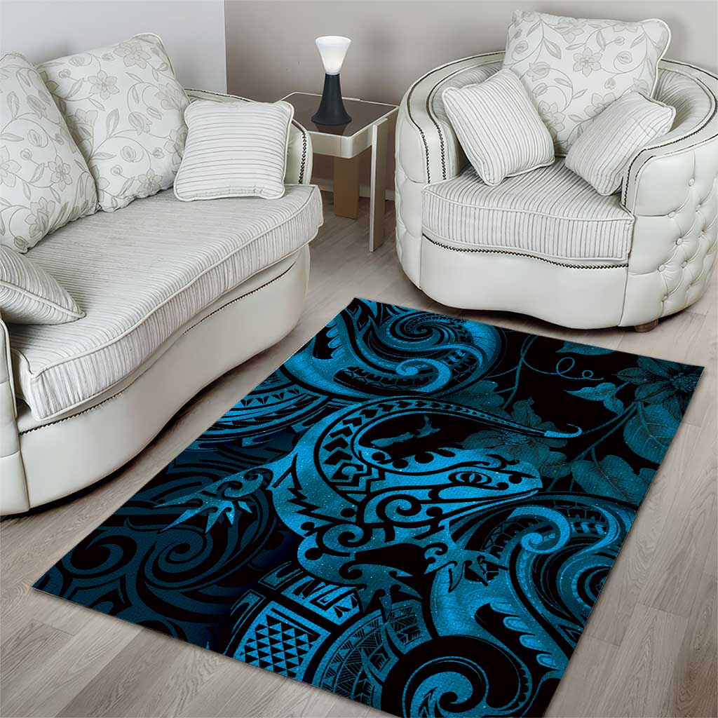 New Zealand Tuatara Area Rug Aotearoa Maori Clematis Flowers - Blue - Vibe Hoodie Shop