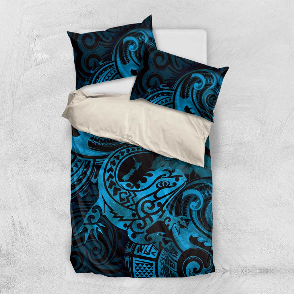 New Zealand Tuatara Bedding Set Aotearoa Maori Clematis Flowers - Blue - Vibe Hoodie Shop