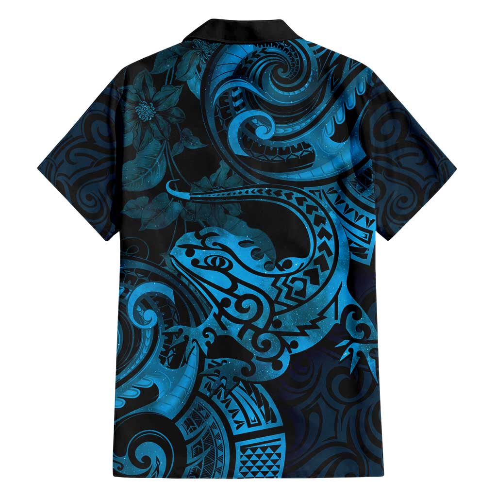 New Zealand Tuatara Hawaiian Shirt Aotearoa Maori Clematis Flowers - Blue - Vibe Hoodie Shop