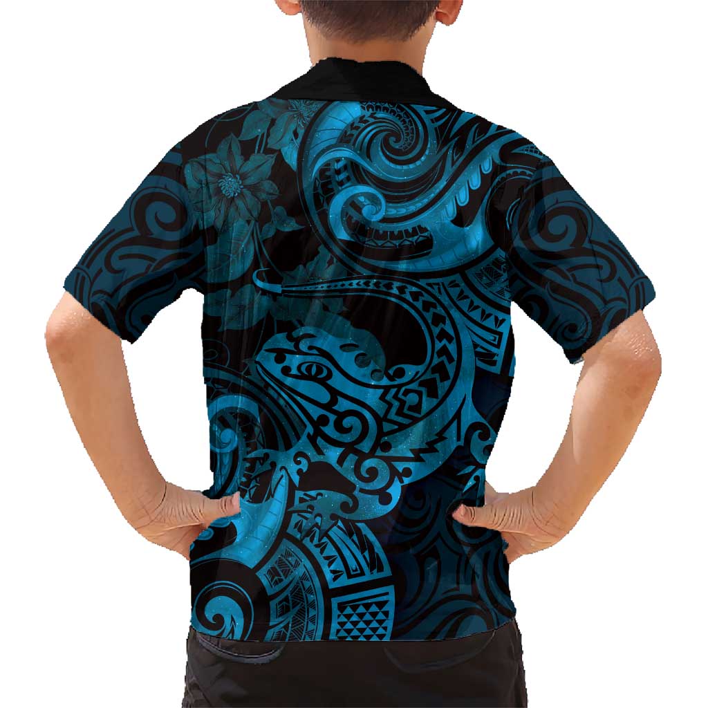 New Zealand Tuatara Hawaiian Shirt Aotearoa Maori Clematis Flowers - Blue - Vibe Hoodie Shop