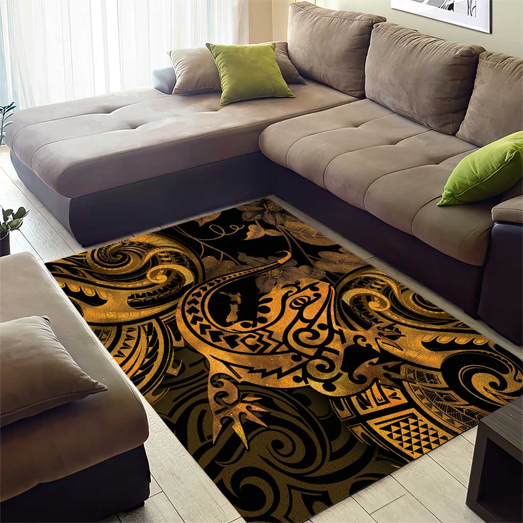 New Zealand Tuatara Area Rug Aotearoa Maori Clematis Flowers - Gold - Vibe Hoodie Shop