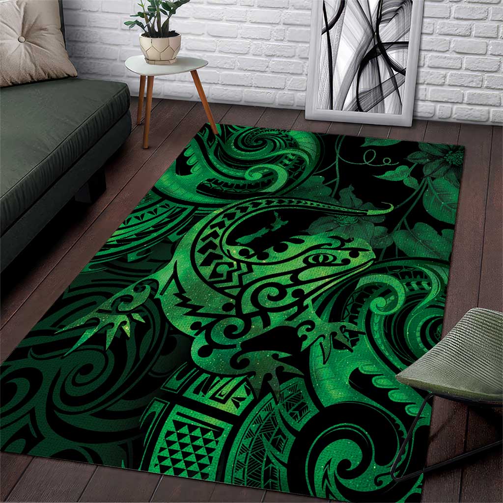 New Zealand Tuatara Area Rug Aotearoa Maori Clematis Flowers - Green - Vibe Hoodie Shop