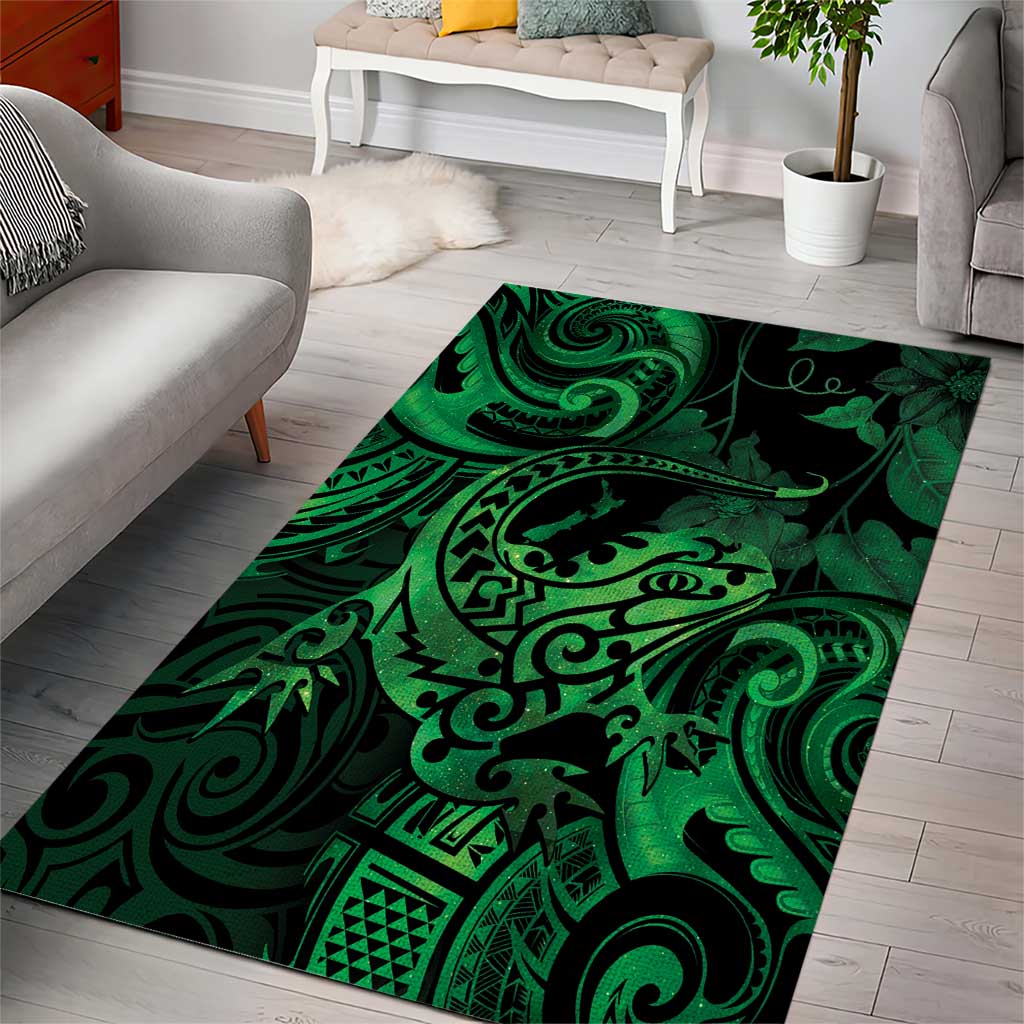 New Zealand Tuatara Area Rug Aotearoa Maori Clematis Flowers - Green - Vibe Hoodie Shop