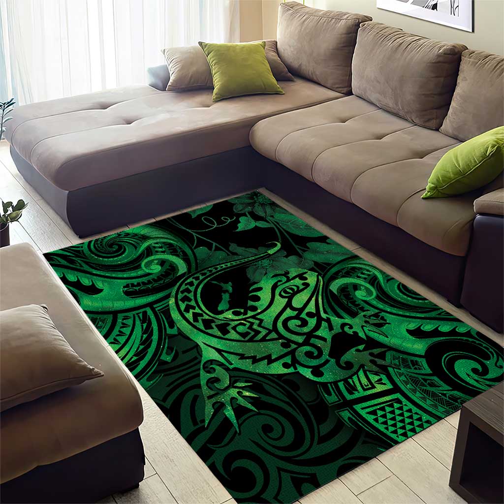 New Zealand Tuatara Area Rug Aotearoa Maori Clematis Flowers - Green - Vibe Hoodie Shop