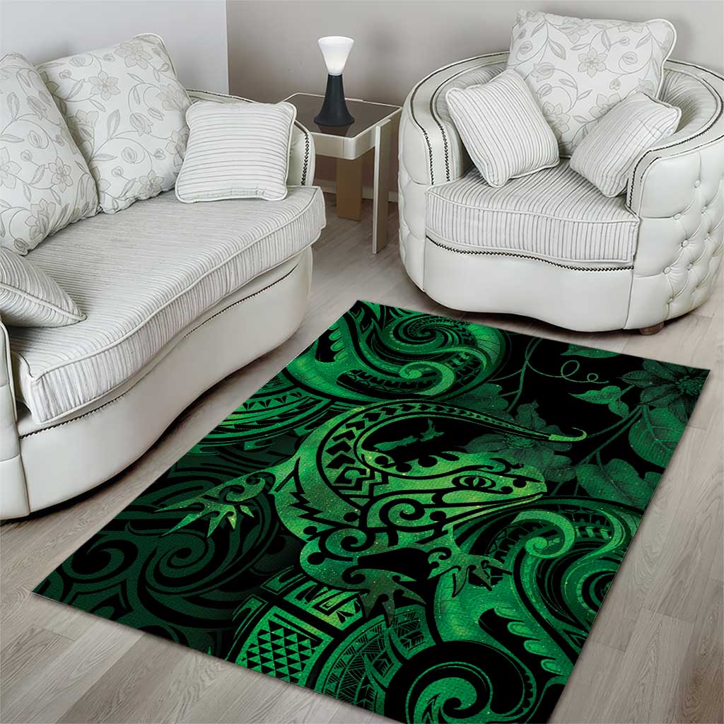 New Zealand Tuatara Area Rug Aotearoa Maori Clematis Flowers - Green - Vibe Hoodie Shop