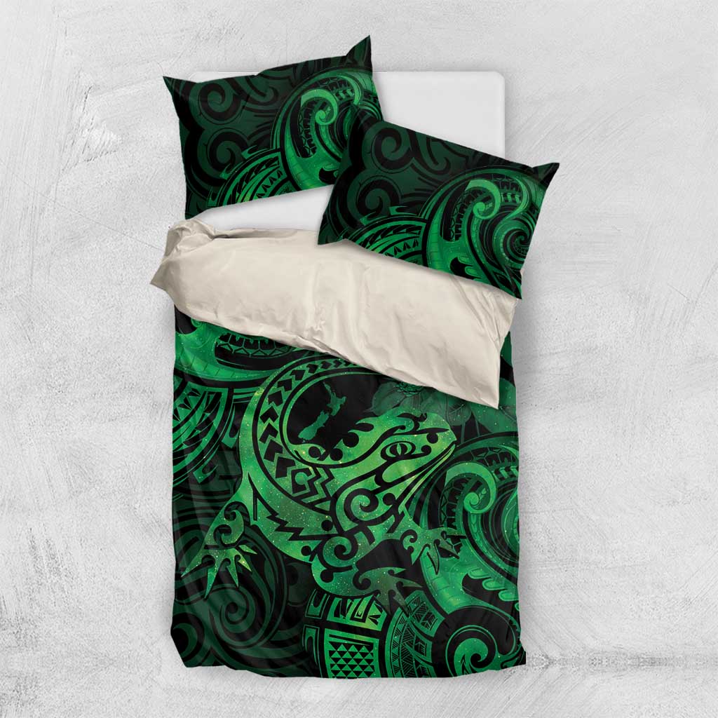 New Zealand Tuatara Bedding Set Aotearoa Maori Clematis Flowers - Green - Vibe Hoodie Shop