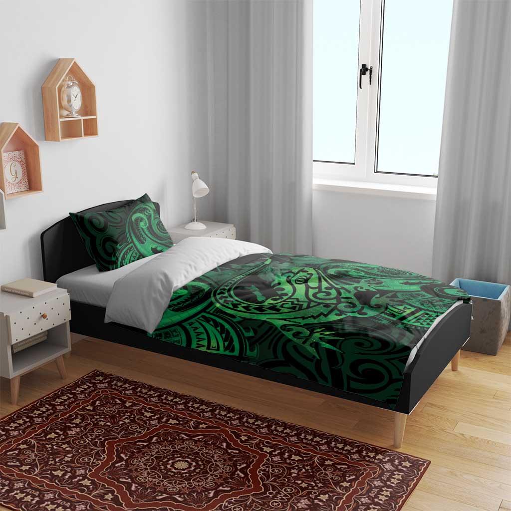 New Zealand Tuatara Bedding Set Aotearoa Maori Clematis Flowers - Green - Vibe Hoodie Shop