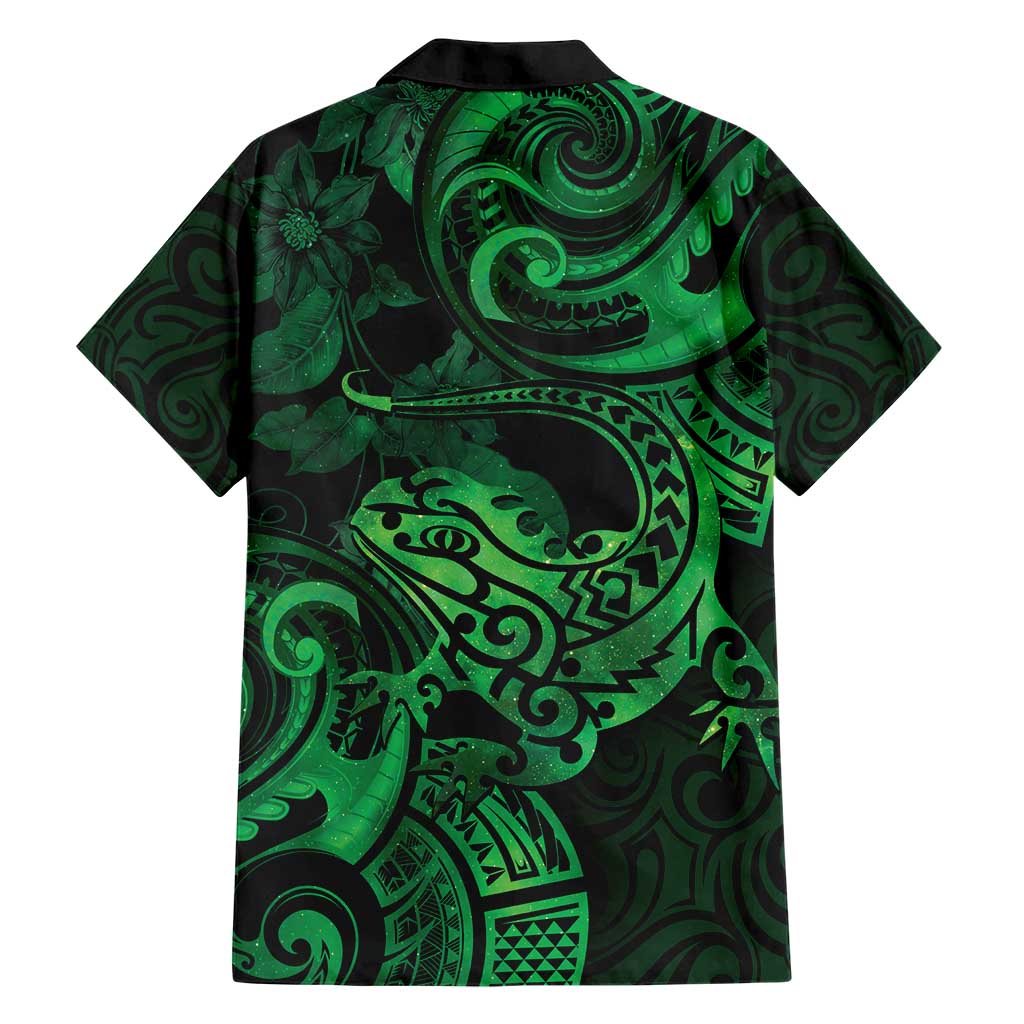 New Zealand Tuatara Hawaiian Shirt Aotearoa Maori Clematis Flowers - Green - Vibe Hoodie Shop