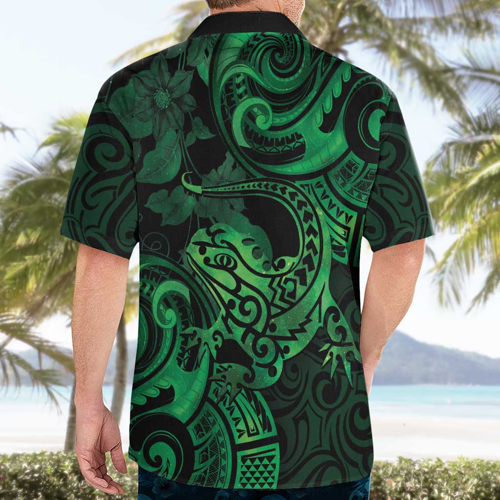 New Zealand Tuatara Hawaiian Shirt Aotearoa Maori Clematis Flowers - Green - Vibe Hoodie Shop