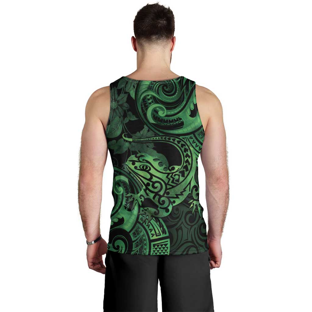 New Zealand Tuatara Men Tank Top Aotearoa Maori Clematis Flowers - Green - Vibe Hoodie Shop