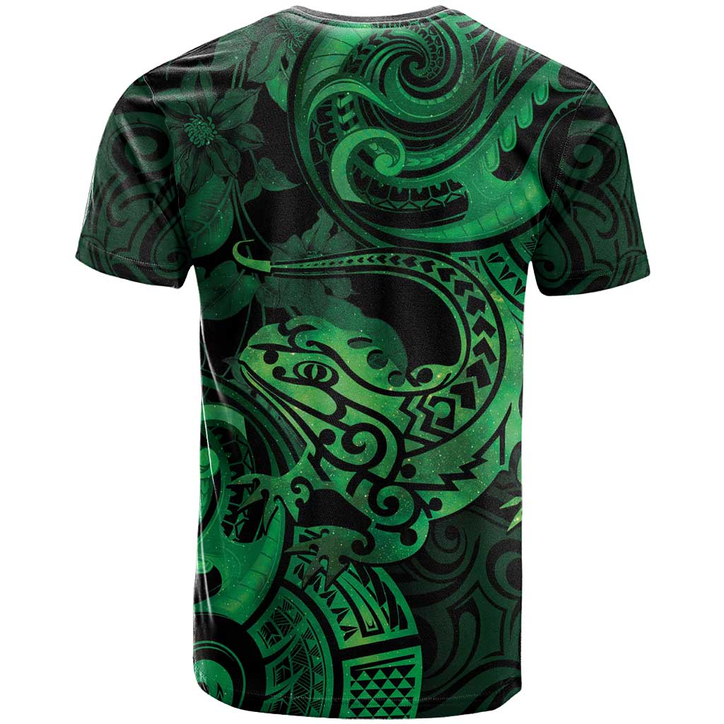 New Zealand Tuatara T Shirt Aotearoa Maori Clematis Flowers - Green - Vibe Hoodie Shop