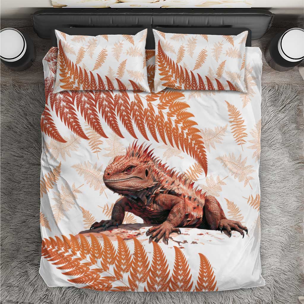 Red New Zealand Tuatara Bedding Set Aotearoa Sphenodon Punctatus Silver Fern - Vibe Hoodie Shop