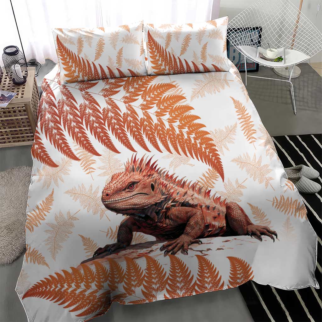 Red New Zealand Tuatara Bedding Set Aotearoa Sphenodon Punctatus Silver Fern - Vibe Hoodie Shop
