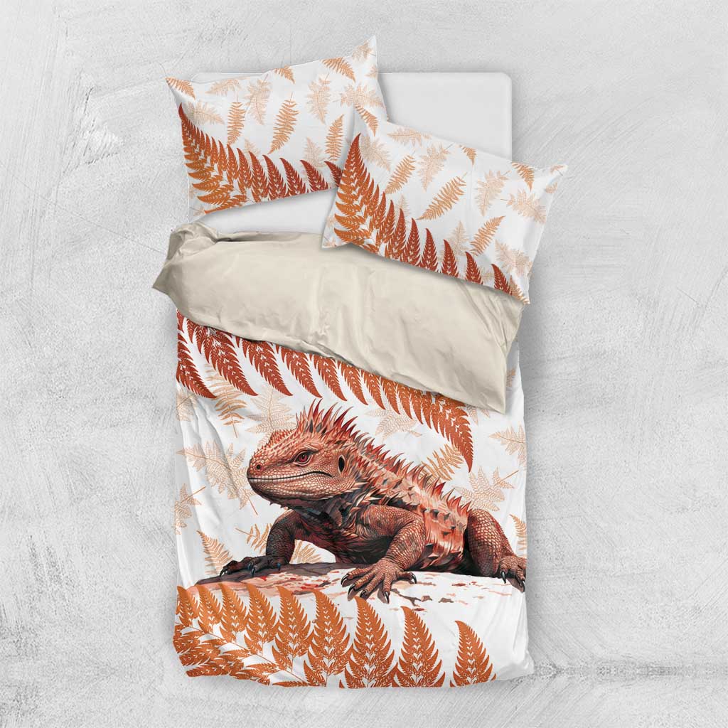 Red New Zealand Tuatara Bedding Set Aotearoa Sphenodon Punctatus Silver Fern - Vibe Hoodie Shop