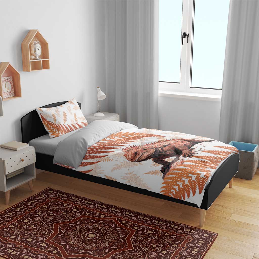 Red New Zealand Tuatara Bedding Set Aotearoa Sphenodon Punctatus Silver Fern - Vibe Hoodie Shop