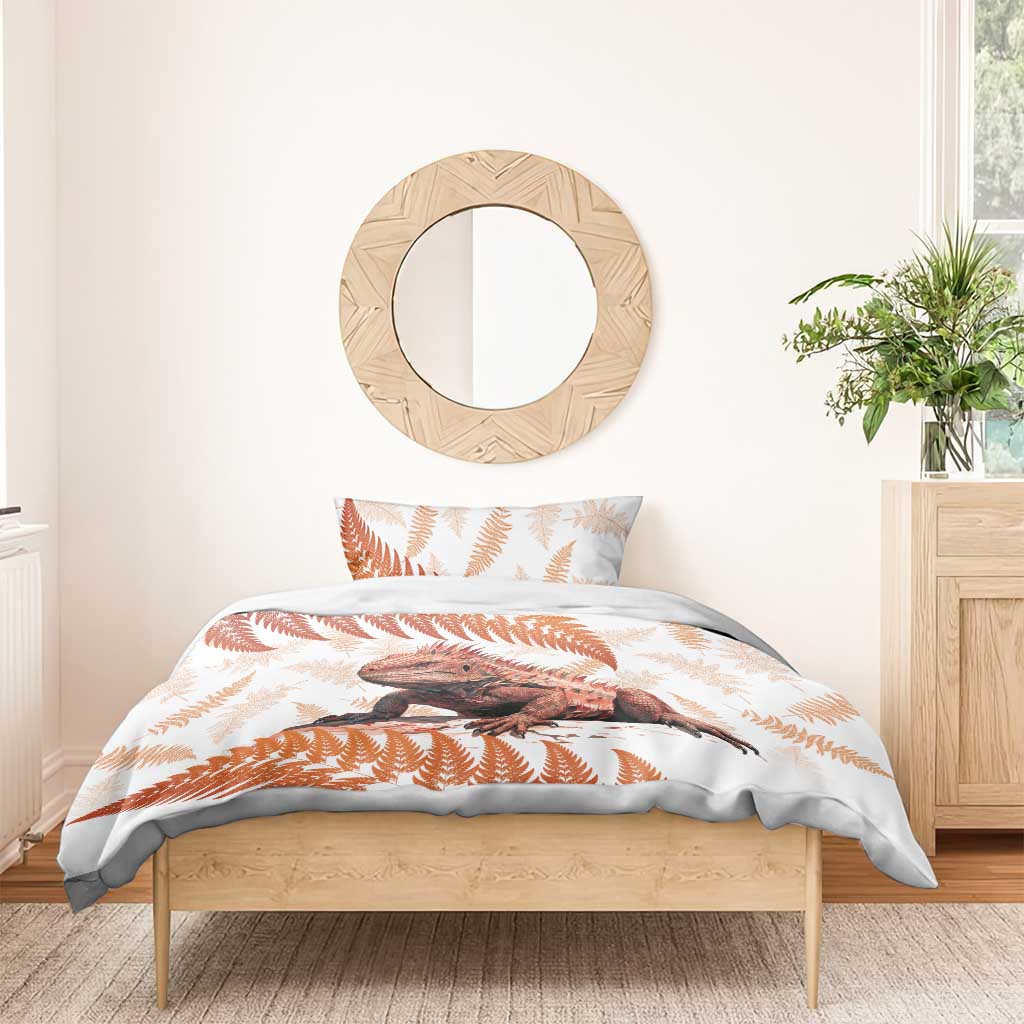 Red New Zealand Tuatara Bedding Set Aotearoa Sphenodon Punctatus Silver Fern - Vibe Hoodie Shop