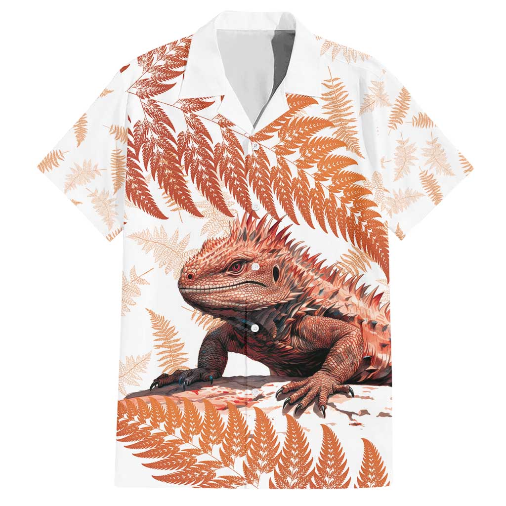 Red New Zealand Tuatara Hawaiian Shirt Aotearoa Sphenodon Punctatus Silver Fern - Vibe Hoodie Shop