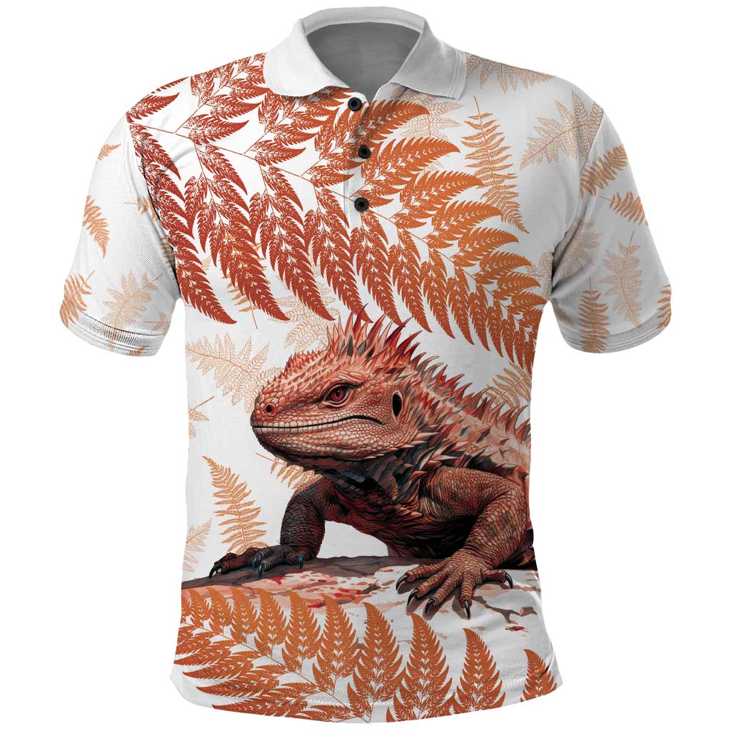 Red New Zealand Tuatara Polo Shirt Aotearoa Sphenodon Punctatus Silver Fern - Vibe Hoodie Shop