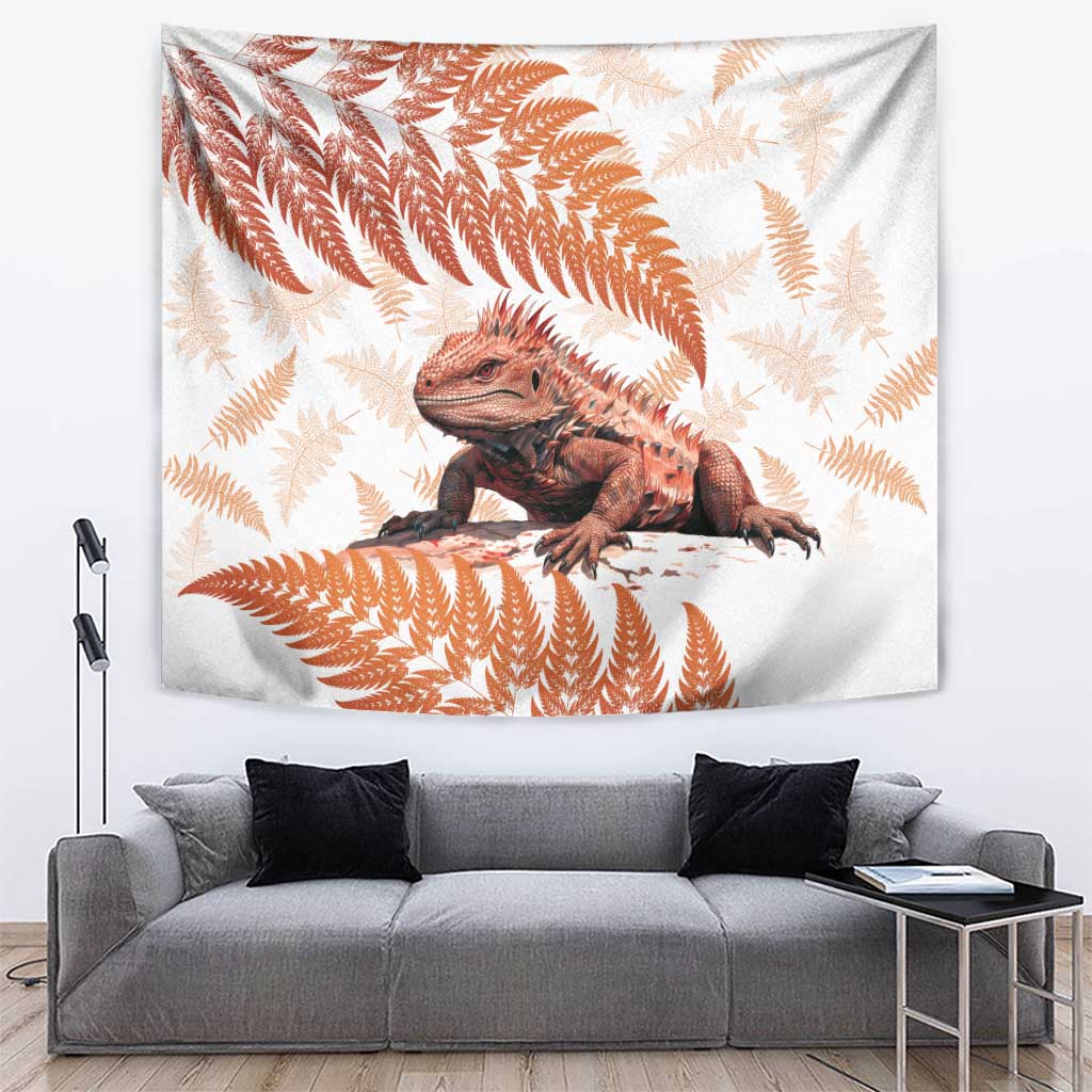 Red New Zealand Tuatara Tapestry Aotearoa Sphenodon Punctatus Silver Fern - Vibe Hoodie Shop