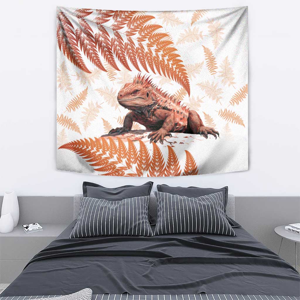 Red New Zealand Tuatara Tapestry Aotearoa Sphenodon Punctatus Silver Fern - Vibe Hoodie Shop