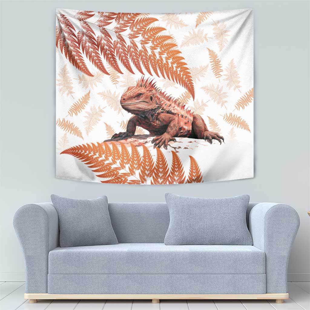 Red New Zealand Tuatara Tapestry Aotearoa Sphenodon Punctatus Silver Fern - Vibe Hoodie Shop