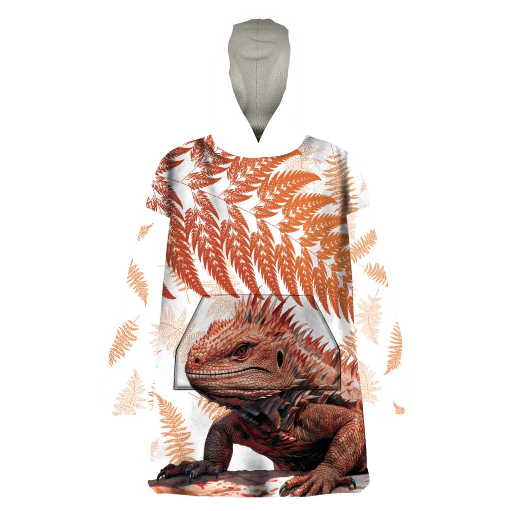 Red New Zealand Tuatara Wearable Blanket Hoodie Aotearoa Sphenodon Punctatus Silver Fern - Vibe Hoodie Shop