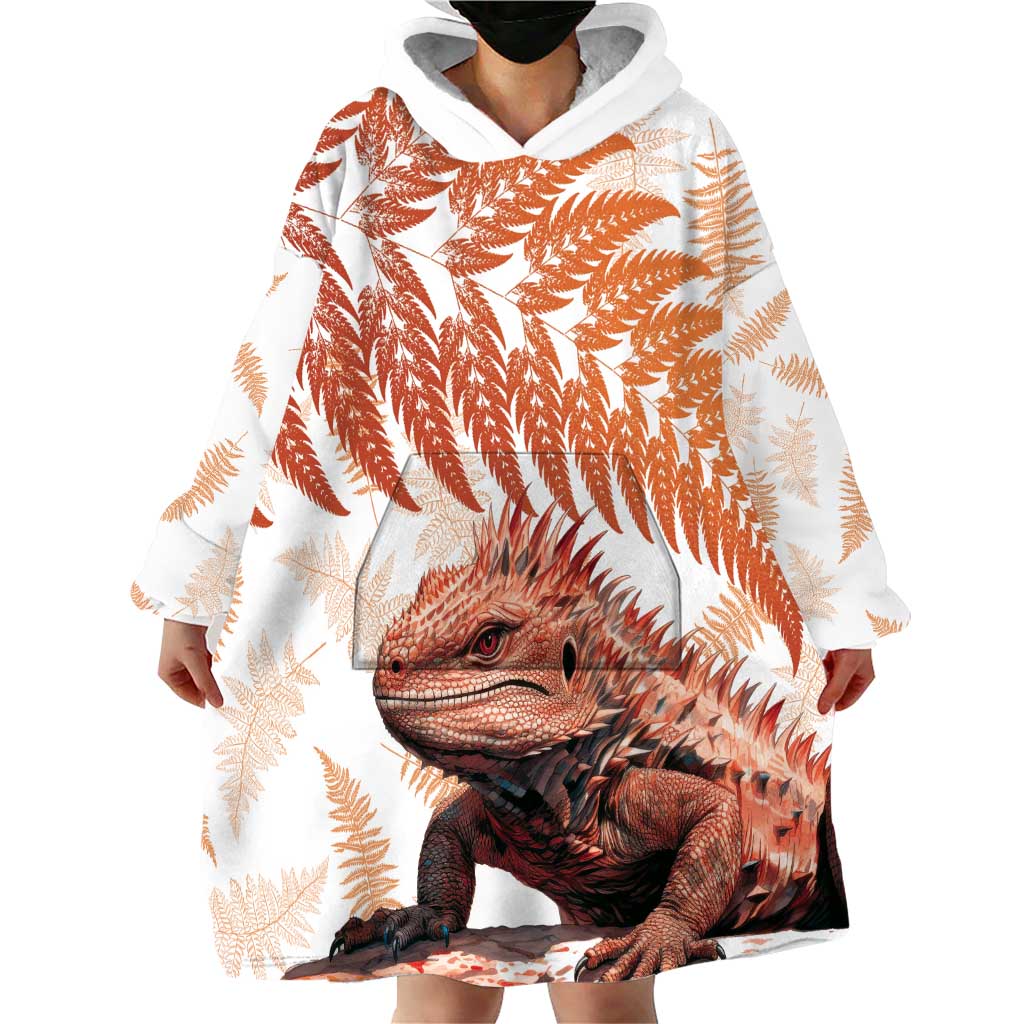 Red New Zealand Tuatara Wearable Blanket Hoodie Aotearoa Sphenodon Punctatus Silver Fern - Vibe Hoodie Shop