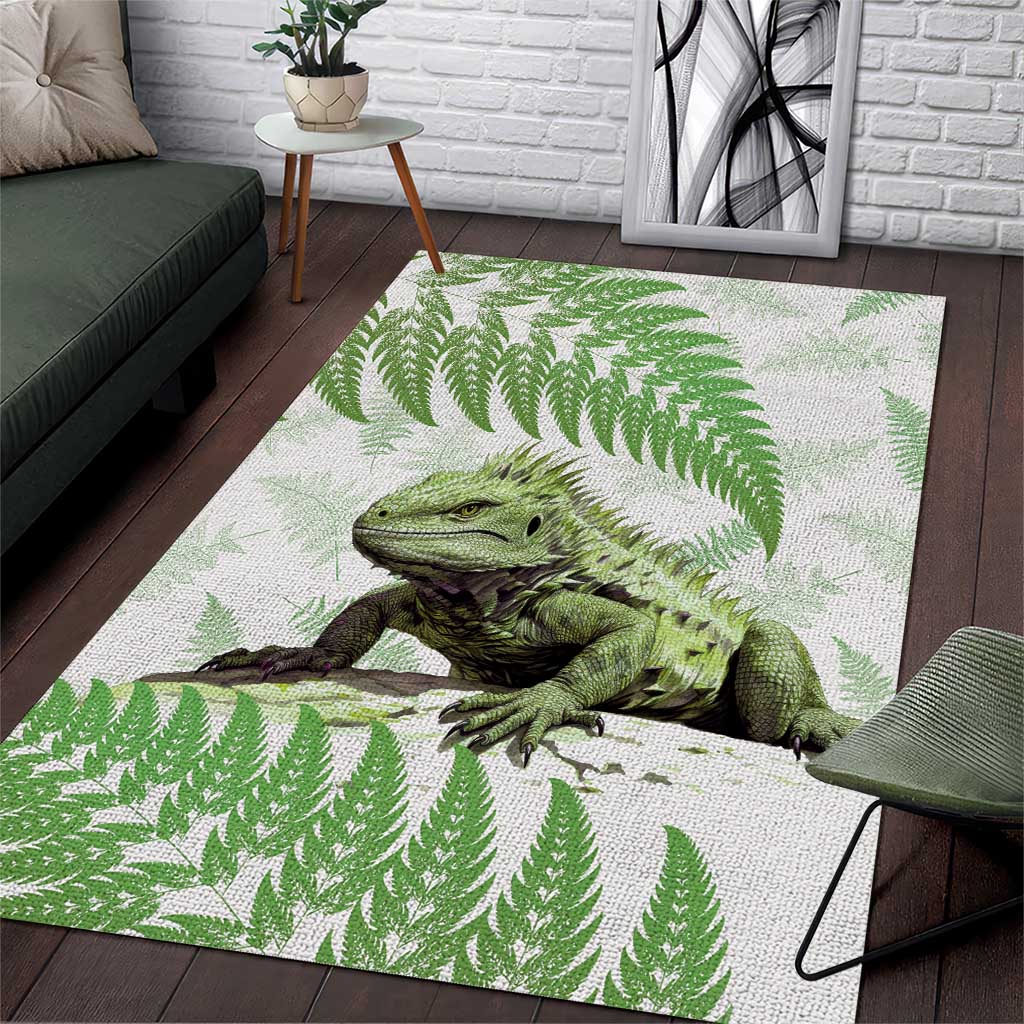 Green New Zealand Tuatara Area Rug Aotearoa Sphenodon Punctatus Silver Fern - Vibe Hoodie Shop