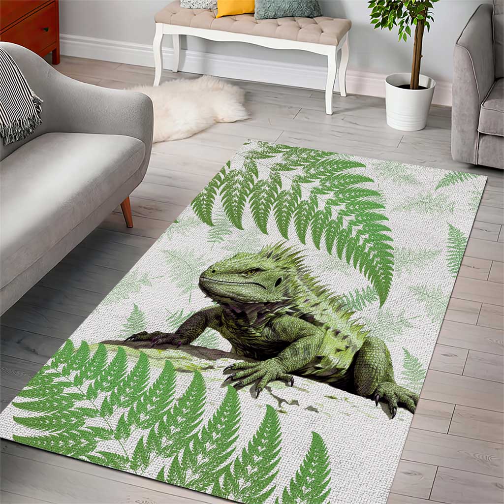 Green New Zealand Tuatara Area Rug Aotearoa Sphenodon Punctatus Silver Fern - Vibe Hoodie Shop