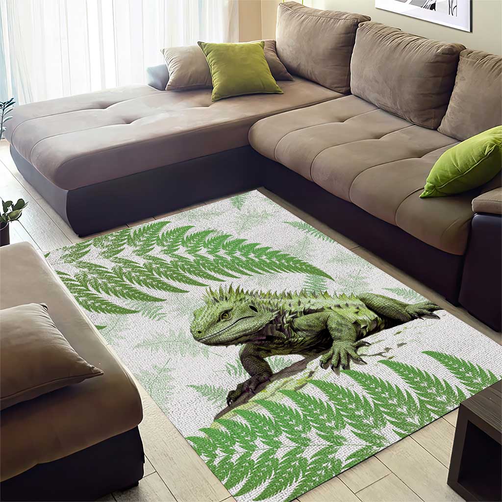 Green New Zealand Tuatara Area Rug Aotearoa Sphenodon Punctatus Silver Fern - Vibe Hoodie Shop