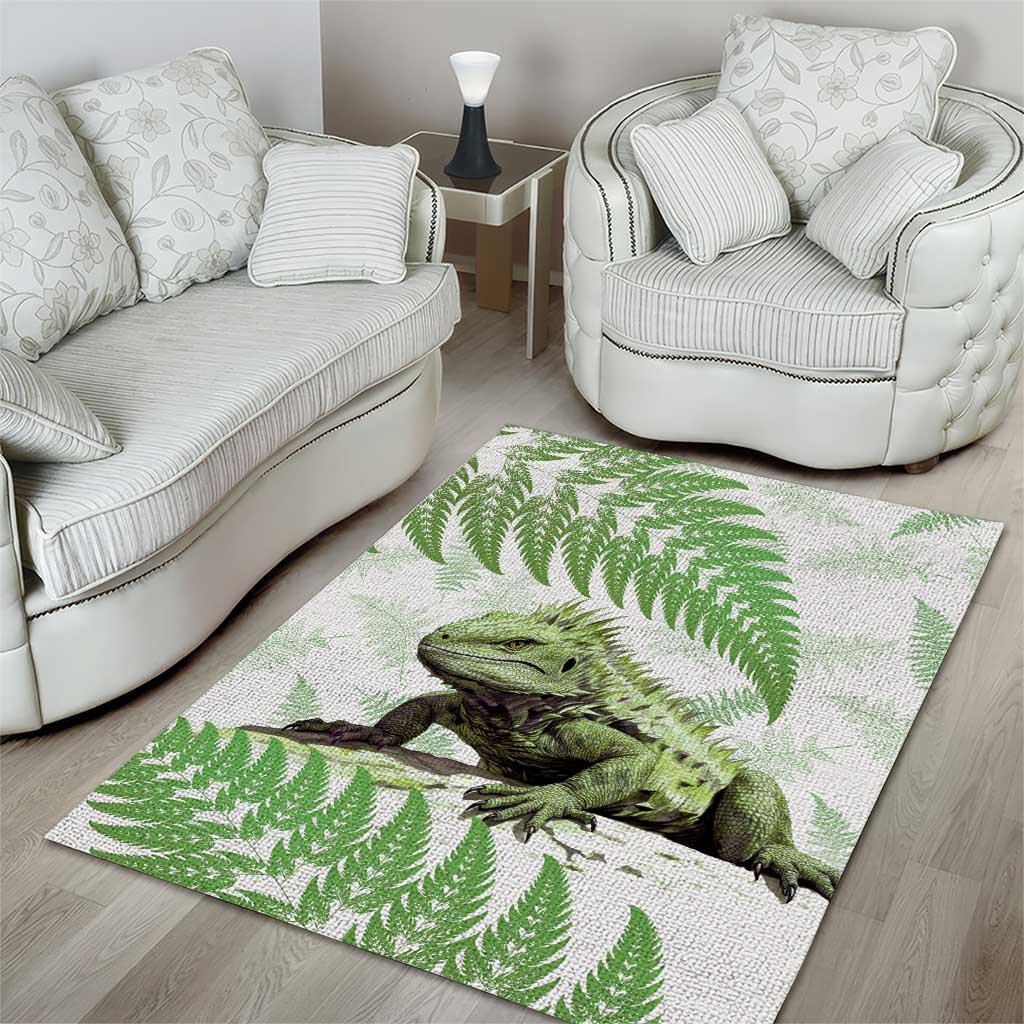 Green New Zealand Tuatara Area Rug Aotearoa Sphenodon Punctatus Silver Fern - Vibe Hoodie Shop