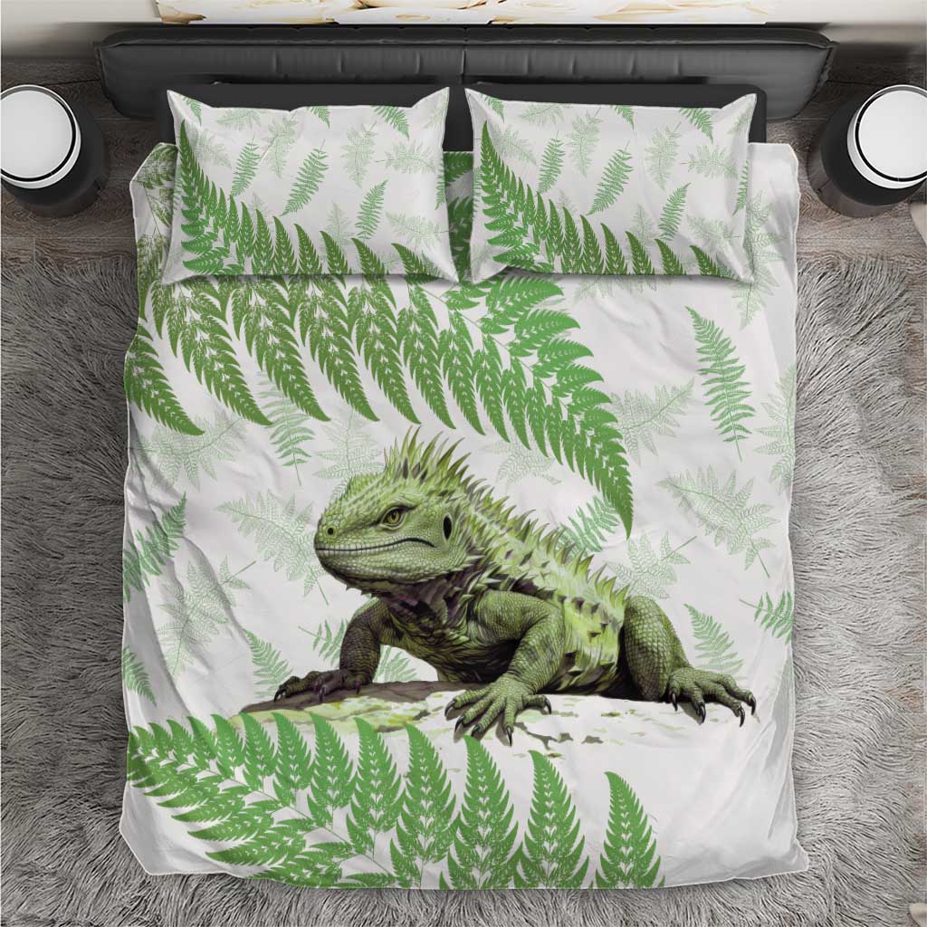 Green New Zealand Tuatara Bedding Set Aotearoa Sphenodon Punctatus Silver Fern - Vibe Hoodie Shop