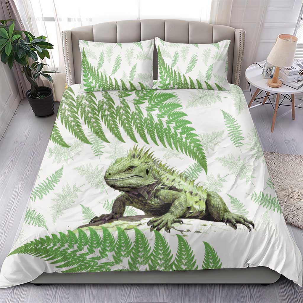 Green New Zealand Tuatara Bedding Set Aotearoa Sphenodon Punctatus Silver Fern - Vibe Hoodie Shop