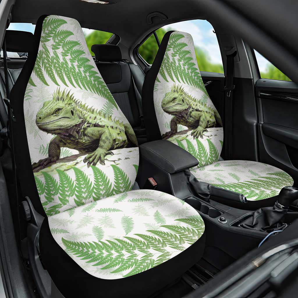 Green New Zealand Tuatara Car Seat Cover Aotearoa Sphenodon Punctatus Silver Fern - Vibe Hoodie Shop