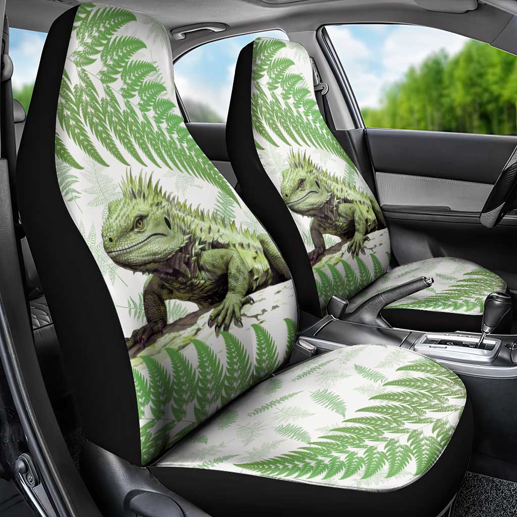 Green New Zealand Tuatara Car Seat Cover Aotearoa Sphenodon Punctatus Silver Fern - Vibe Hoodie Shop