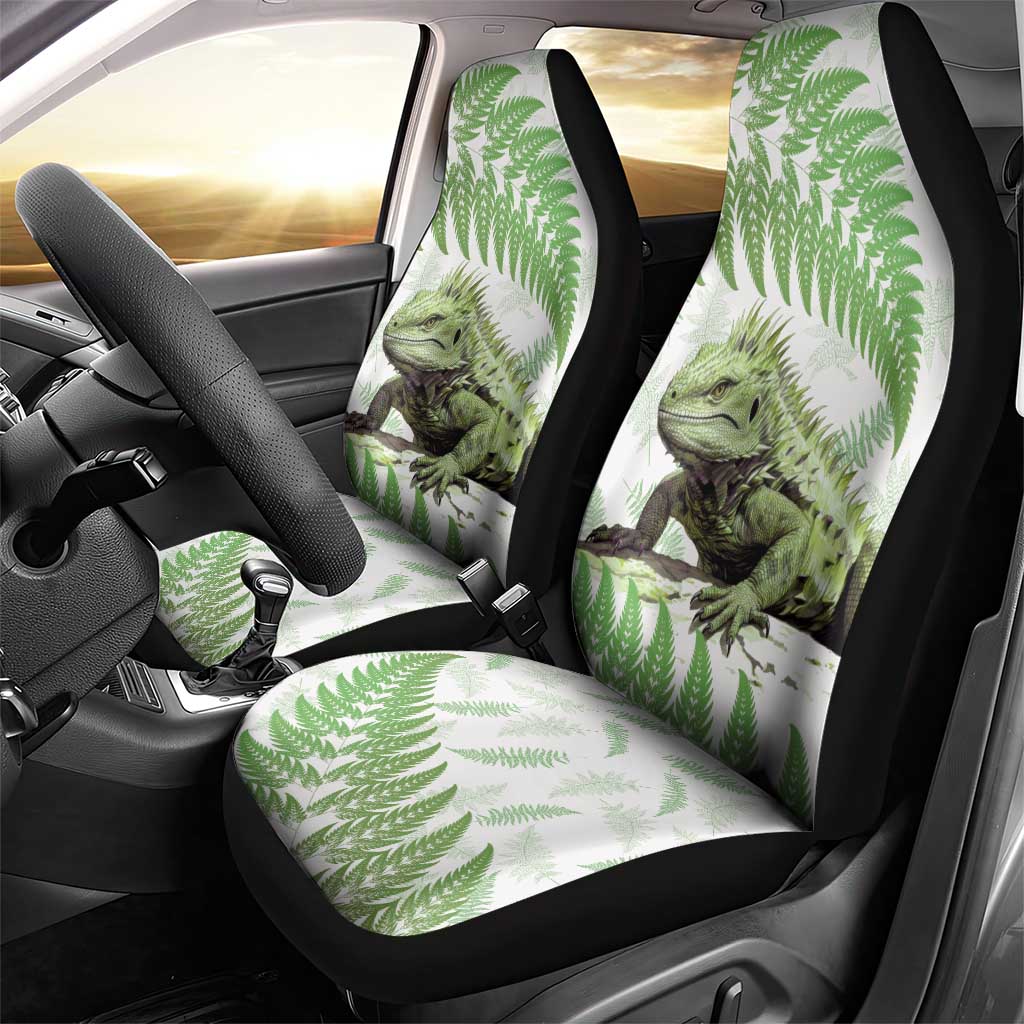 Green New Zealand Tuatara Car Seat Cover Aotearoa Sphenodon Punctatus Silver Fern - Vibe Hoodie Shop