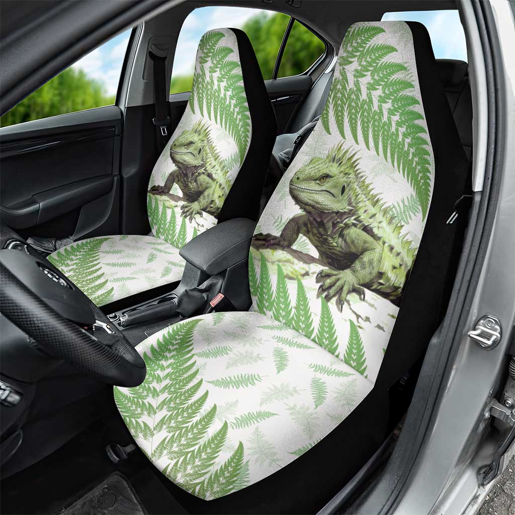 Green New Zealand Tuatara Car Seat Cover Aotearoa Sphenodon Punctatus Silver Fern - Vibe Hoodie Shop