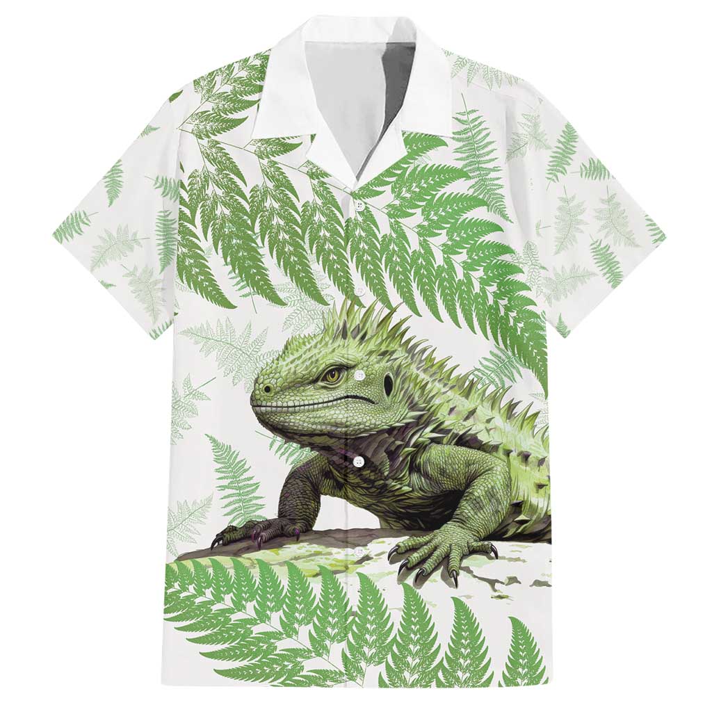 Green New Zealand Tuatara Hawaiian Shirt Aotearoa Sphenodon Punctatus Silver Fern - Vibe Hoodie Shop