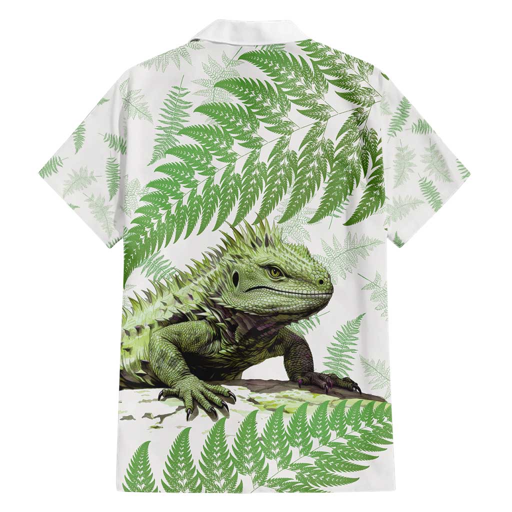 Green New Zealand Tuatara Hawaiian Shirt Aotearoa Sphenodon Punctatus Silver Fern - Vibe Hoodie Shop