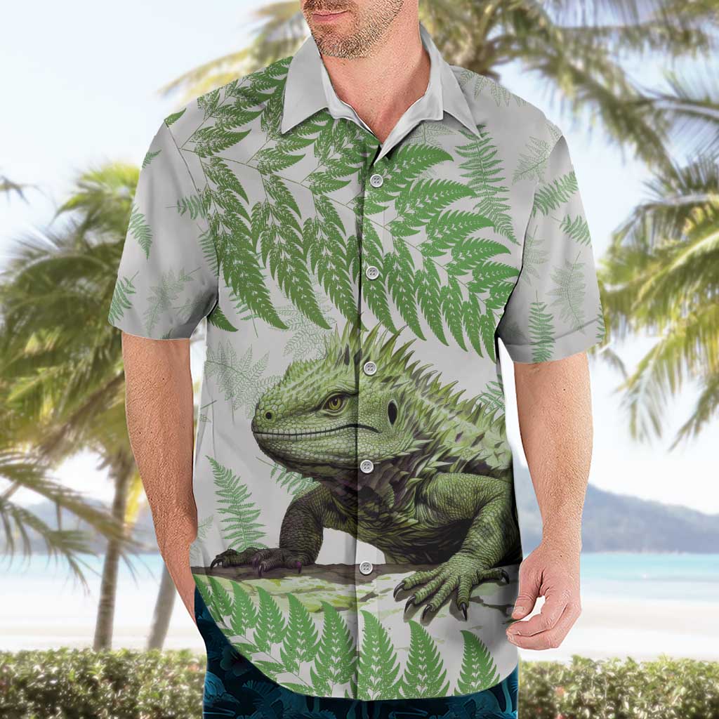 Green New Zealand Tuatara Hawaiian Shirt Aotearoa Sphenodon Punctatus Silver Fern - Vibe Hoodie Shop