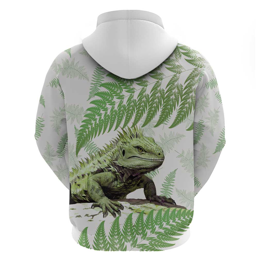 Green New Zealand Tuatara Hoodie Aotearoa Sphenodon Punctatus Silver Fern - Vibe Hoodie Shop