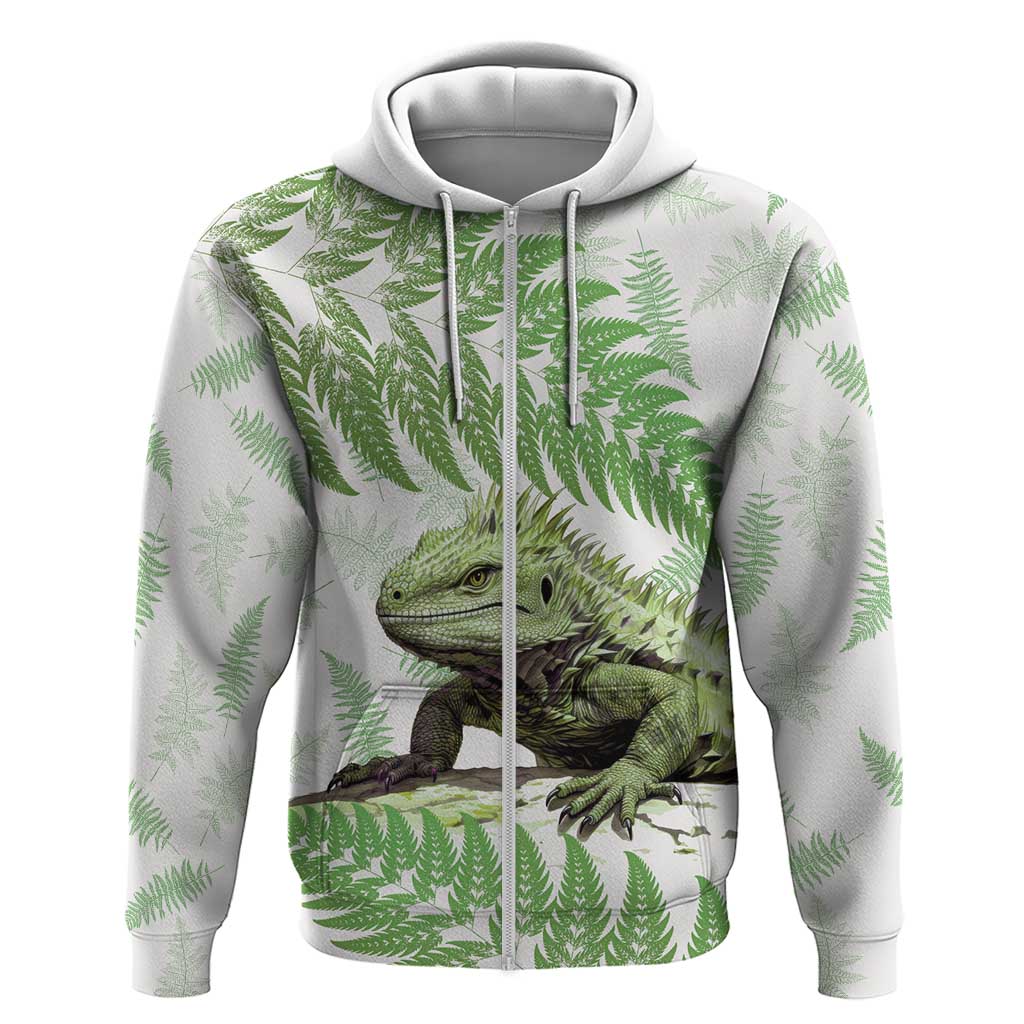 Green New Zealand Tuatara Hoodie Aotearoa Sphenodon Punctatus Silver Fern - Vibe Hoodie Shop